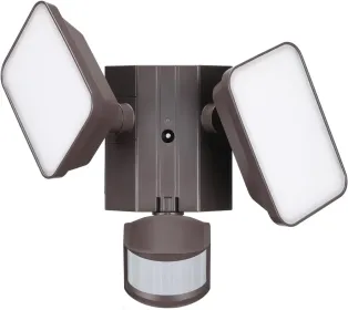 Watchman™ Dual-head 28W LED Security Light with GFCI Outlets - 5000K Bronze